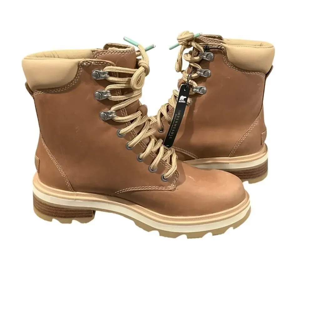 SOREL Women’s Lennox Lace STKD Waterproof Leather Boots Ceramic Canoe Size 7 NEW